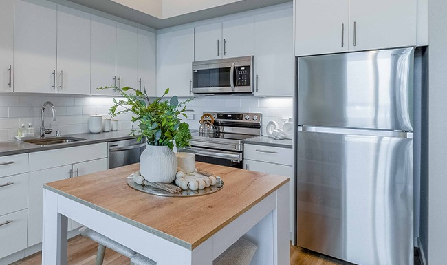 Kitchen with stainless steel appliances